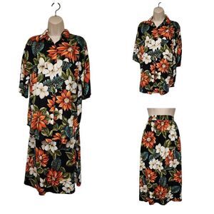 Vintage Michelle Leslie of California 2PC Rayon Tropical Floral Skirt Set Size M